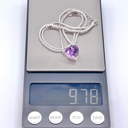 Luxury Heart-Cut Amethyst Pendant Necklace on Pave Tennis Chain