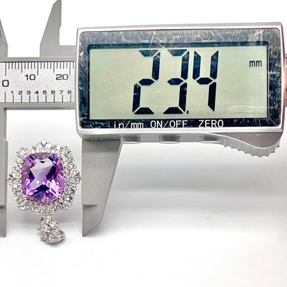 Regal Cushion-Cut Amethyst and Zirconia Halo Pendant Necklace