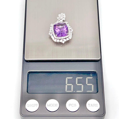 Regal Cushion-Cut Amethyst and Zirconia Halo Pendant Necklace