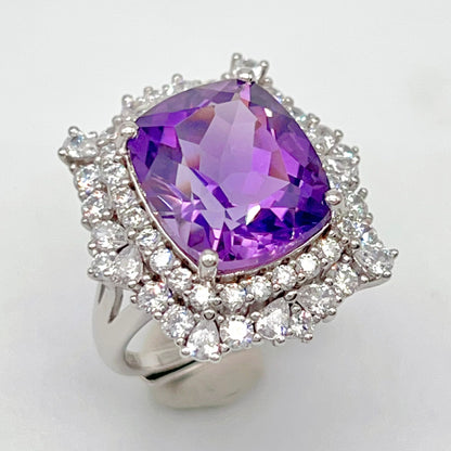 Bold Amethyst Cushion-Cut Double Halo Ring