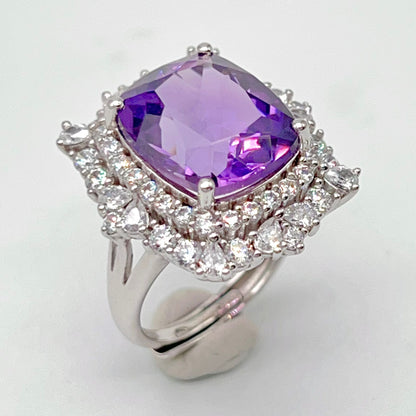 Bold Amethyst Cushion-Cut Double Halo Ring