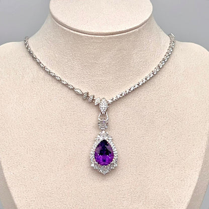Detachable Amethyst Drop Cocktail Pendant in Silver 925