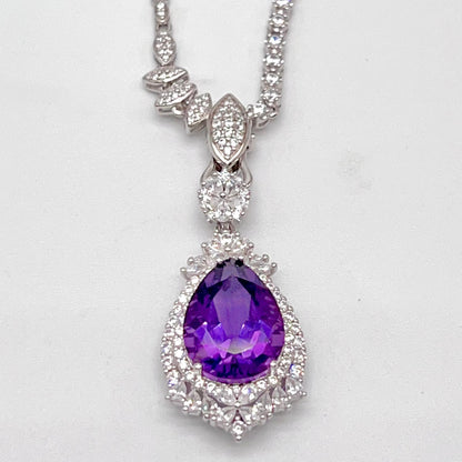 Detachable Amethyst Drop Cocktail Pendant in Silver 925