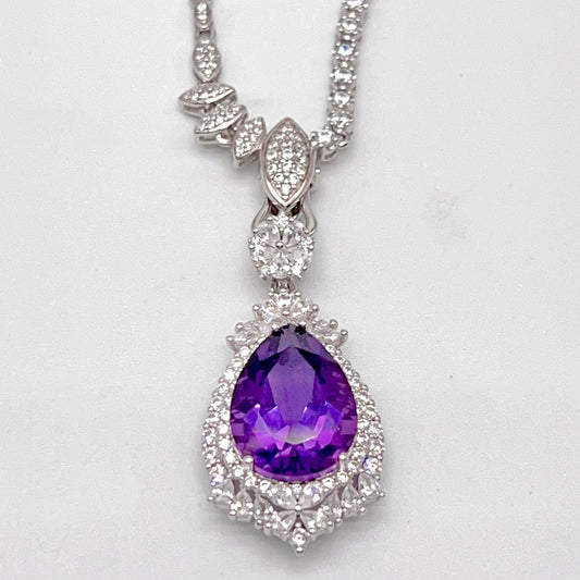 Detachable Amethyst Drop Cocktail Pendant in Silver 925