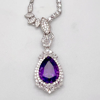 Detachable Amethyst Drop Cocktail Pendant in Silver 925