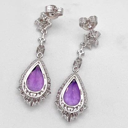 Elegant Pear Amethyst and Zirconia Drop Earrings