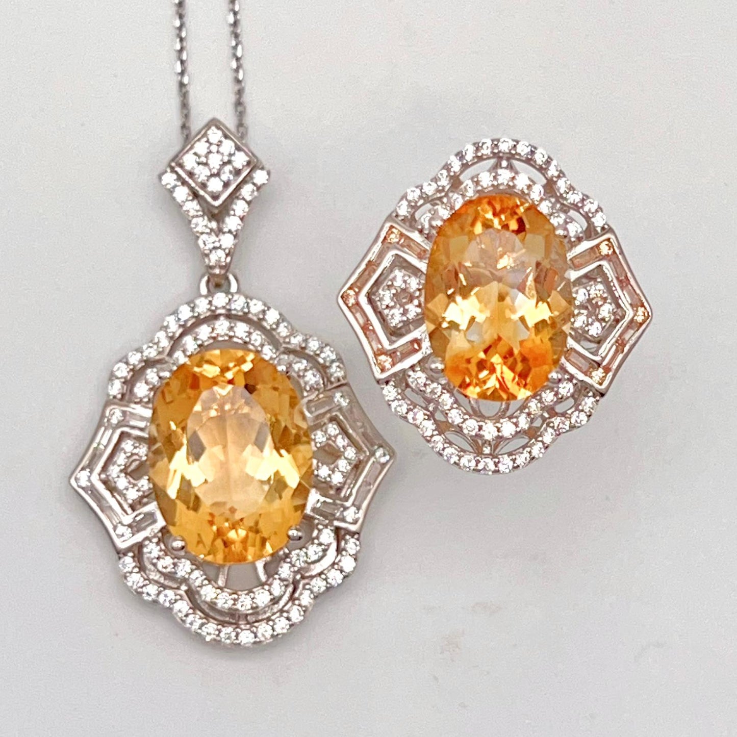 Vintage Oval Citrine Necklace and Ring Matched Set