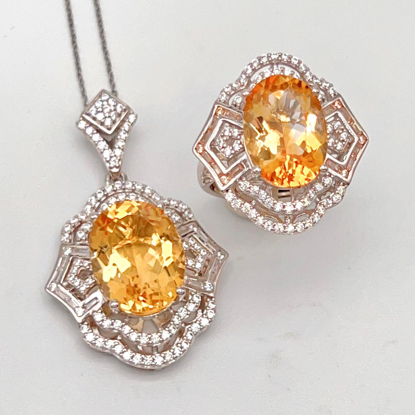 Vintage Oval Citrine Necklace and Ring Matched Set