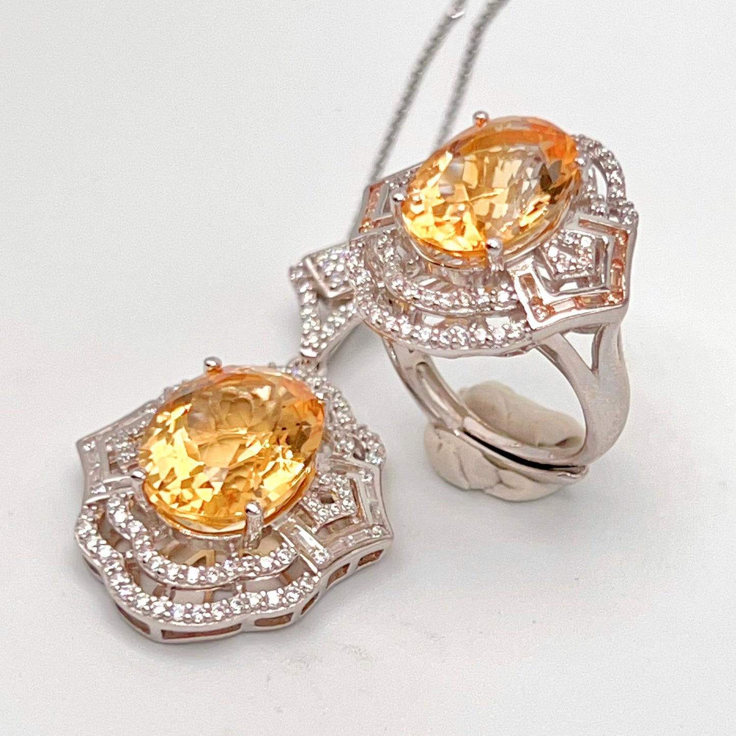 Vintage Oval Citrine Necklace and Ring Matched Set