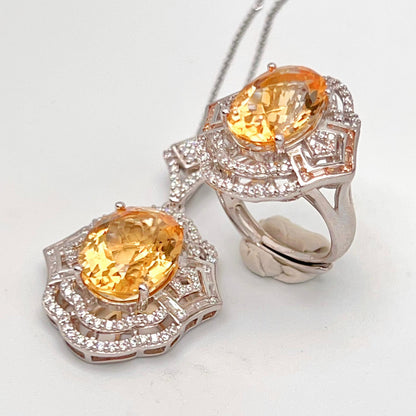 Vintage Oval Citrine Necklace and Ring Matched Set