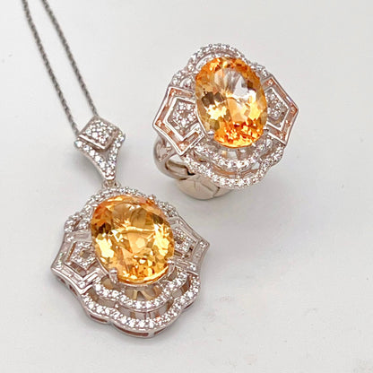 Vintage Oval Citrine Necklace and Ring Matched Set