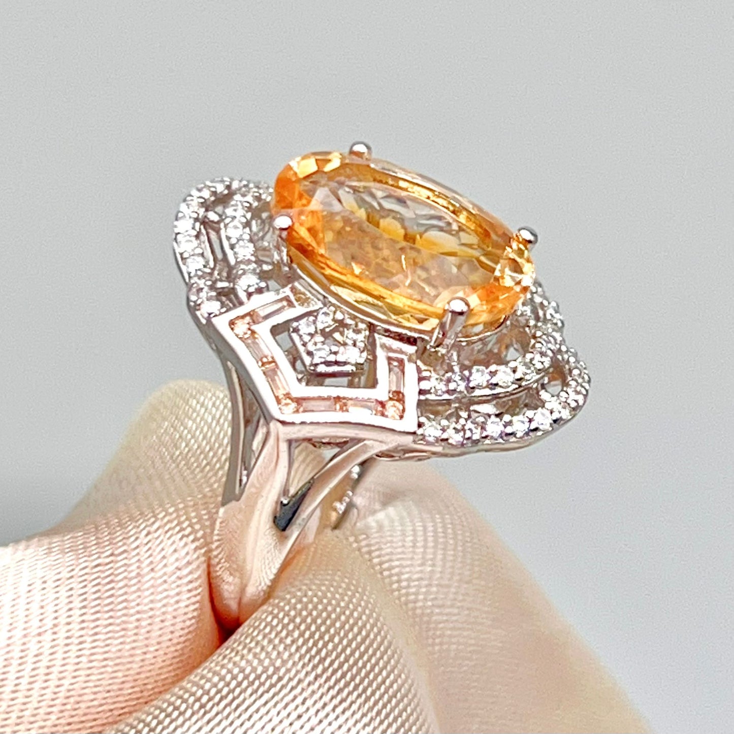 Vintage Oval Citrine Necklace and Ring Matched Set