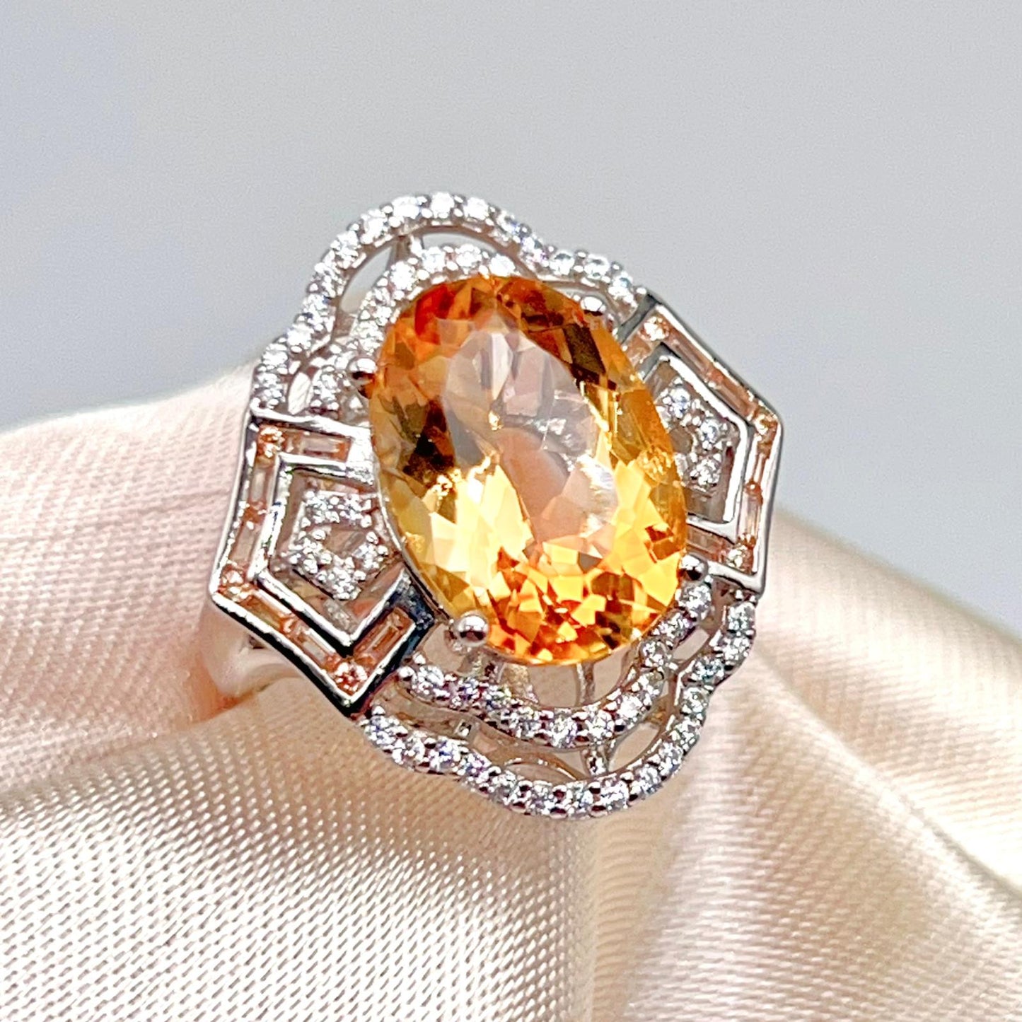 Vintage Oval Citrine Necklace and Ring Matched Set