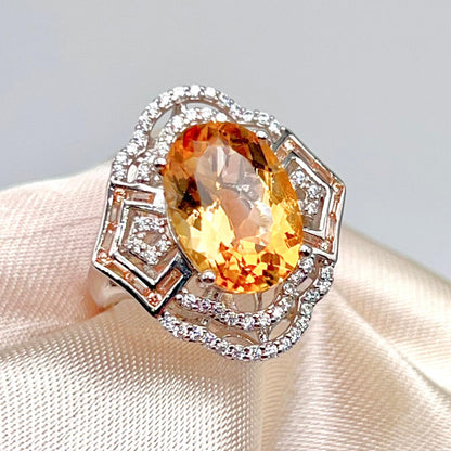 Vintage Oval Citrine Necklace and Ring Matched Set