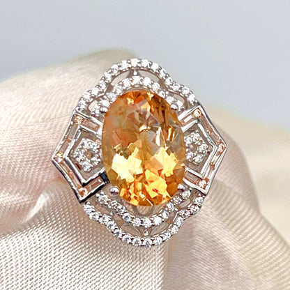 Vintage Oval Citrine Necklace and Ring Matched Set