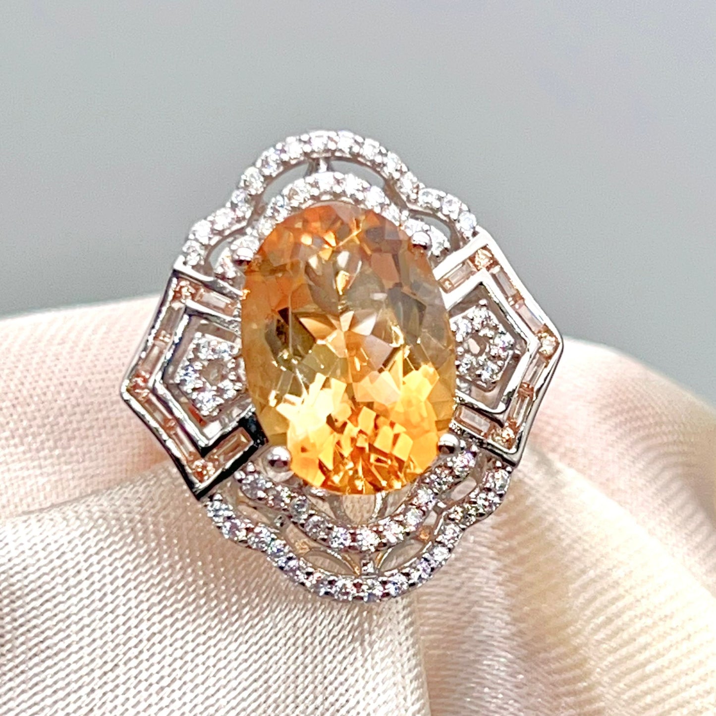 Vintage Oval Citrine Necklace and Ring Matched Set