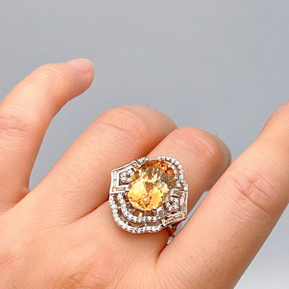 Vintage Oval Citrine Necklace and Ring Matched Set