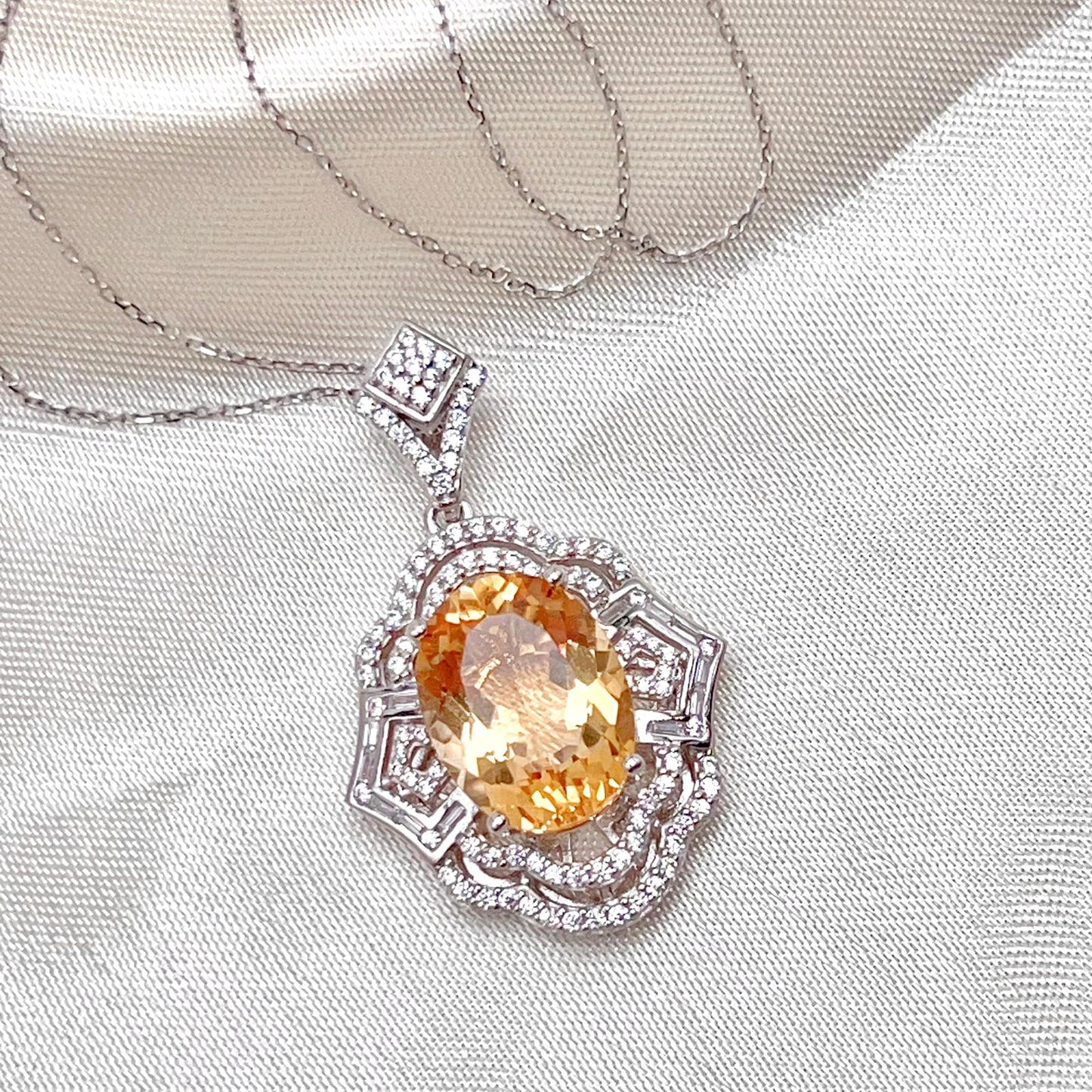 Vintage Oval Citrine Necklace and Ring Matched Set