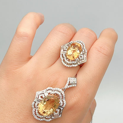 Vintage Oval Citrine Necklace and Ring Matched Set