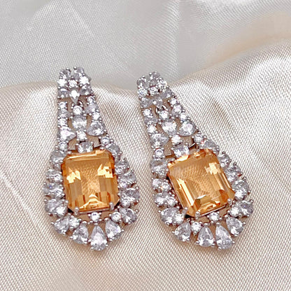 Citrine Dangle Halo Earrings Silver 925