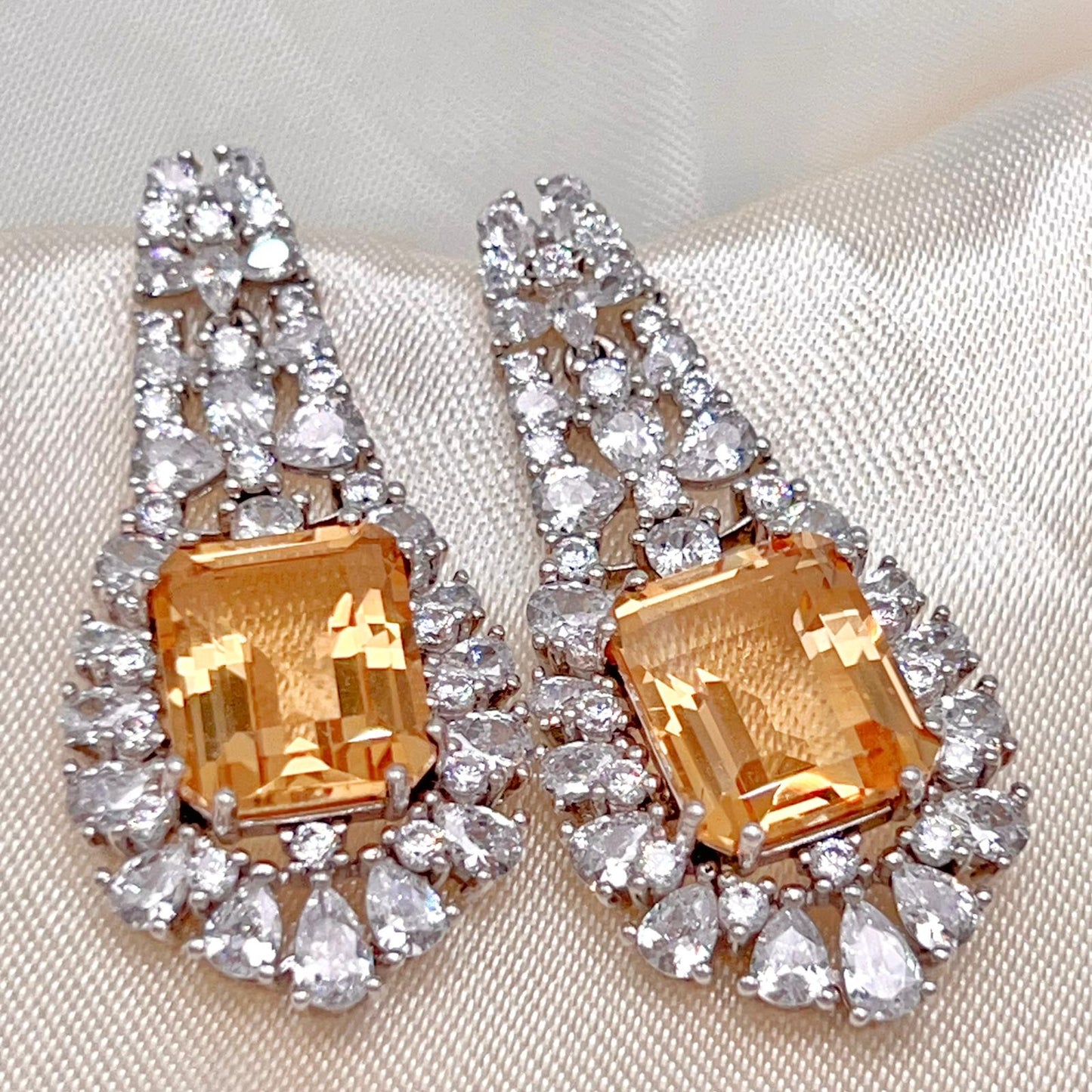 Citrine Dangle Halo Earrings Silver 925