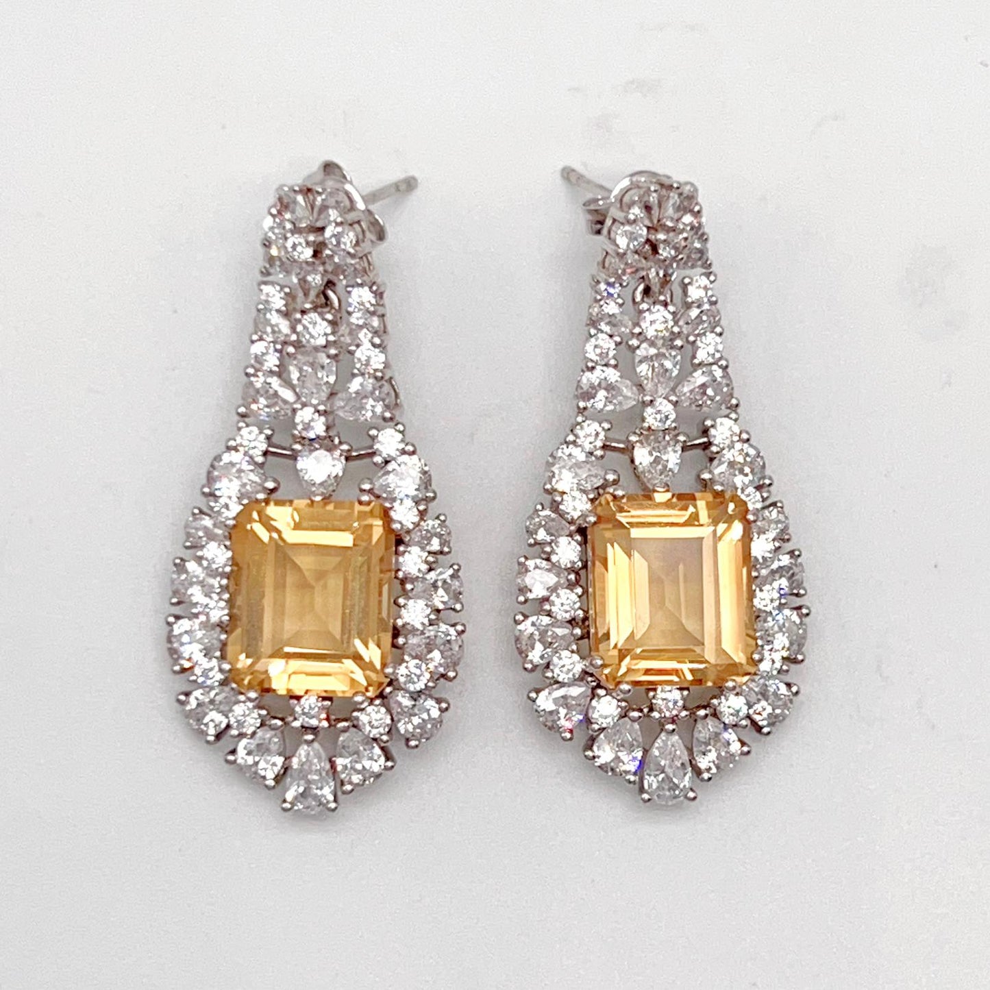 Citrine Dangle Halo Earrings Silver 925