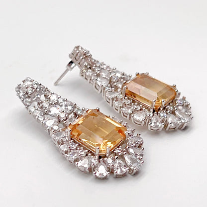 Citrine Dangle Halo Earrings Silver 925