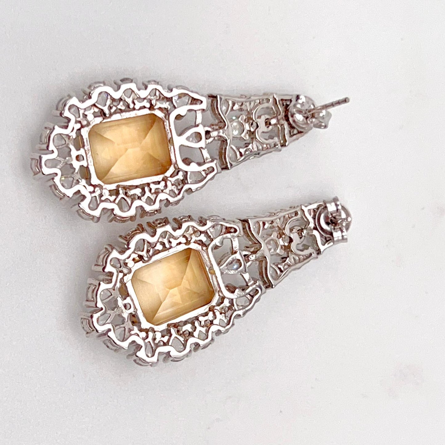 Citrine Dangle Halo Earrings Silver 925