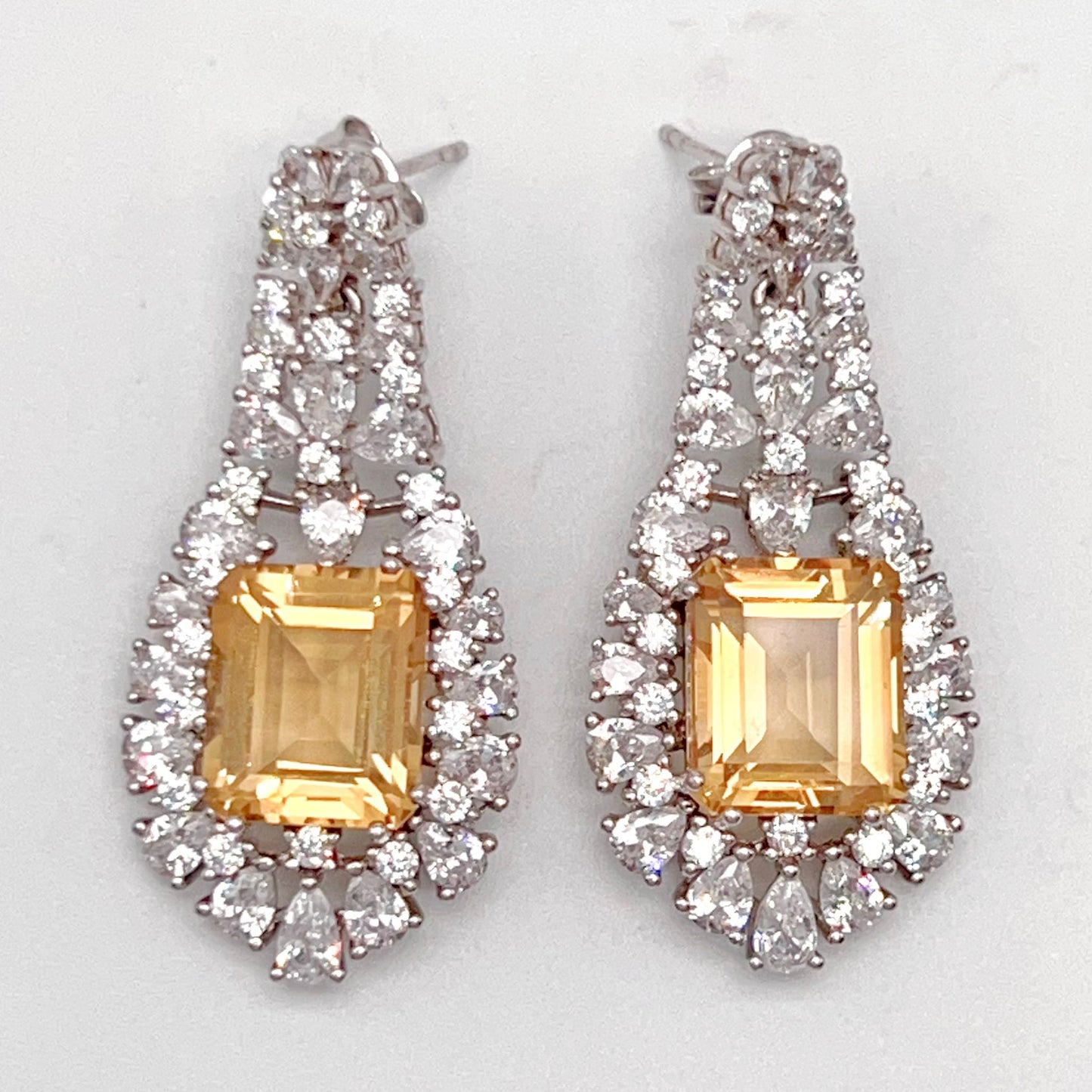 Citrine Dangle Halo Earrings Silver 925