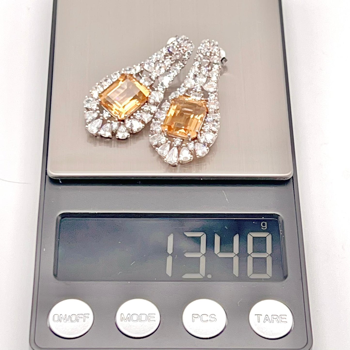 Citrine Dangle Halo Earrings Silver 925