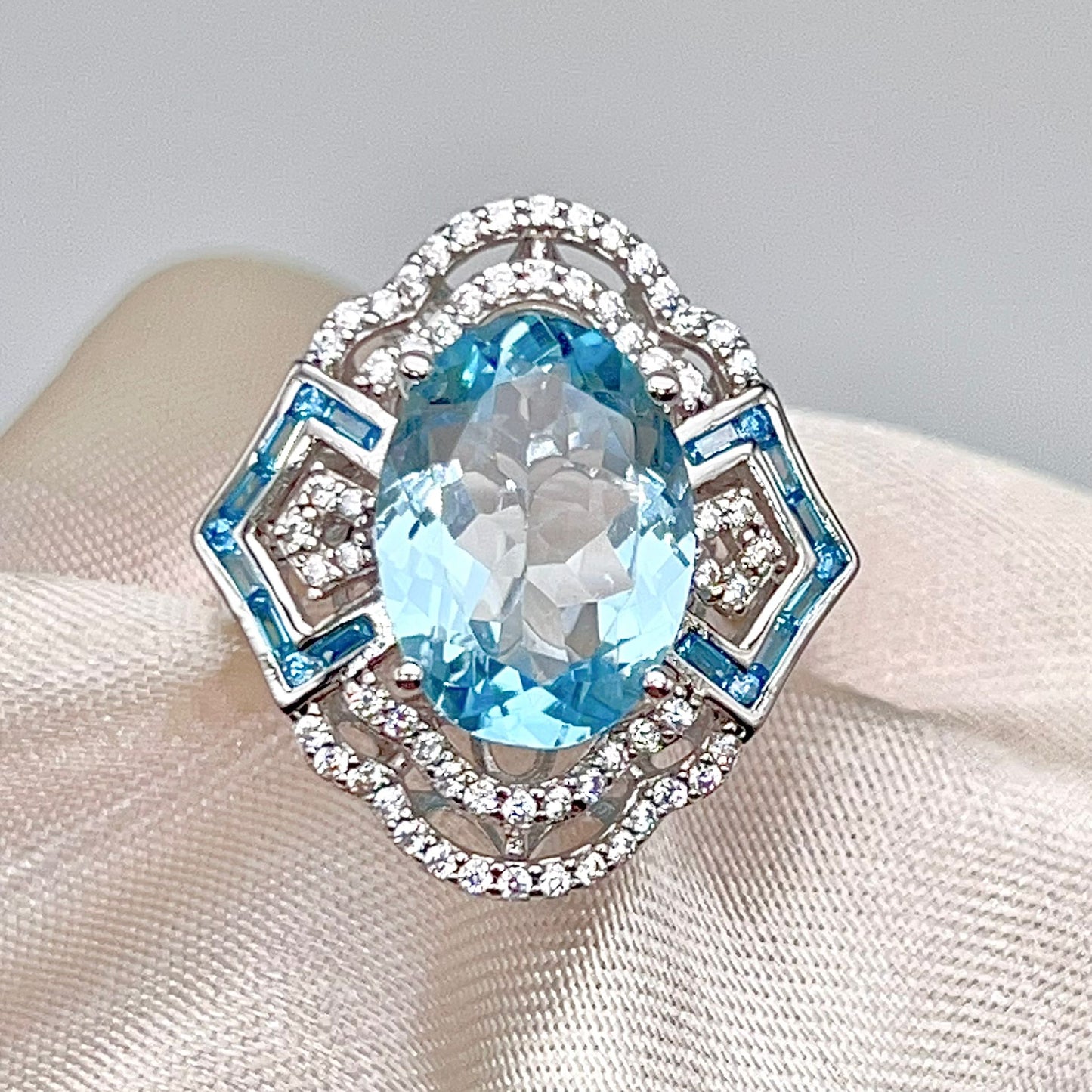 Blue Topaz & Diamond Statement Ring