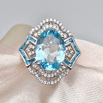 Blue Topaz & Diamond Statement Ring