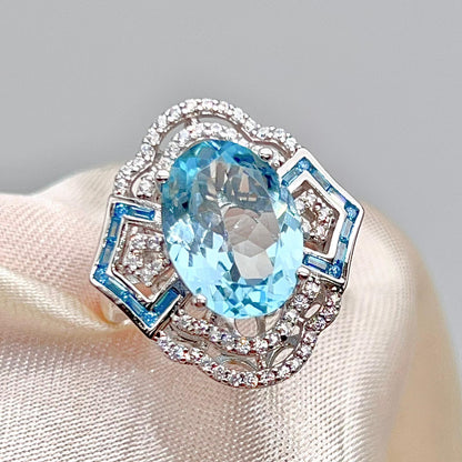 Blue Topaz & Diamond Statement Ring