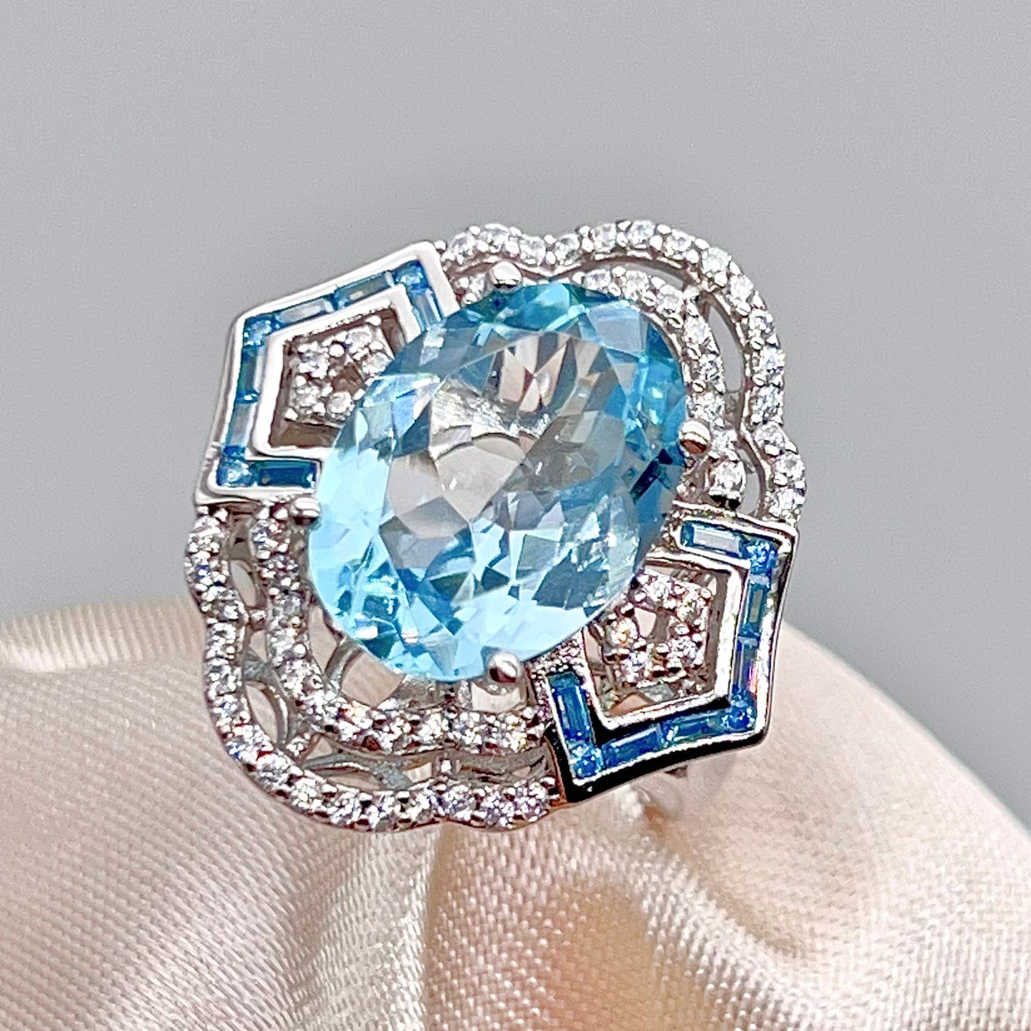 Blue Topaz & Diamond Statement Ring