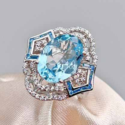 Blue Topaz & Diamond Statement Ring