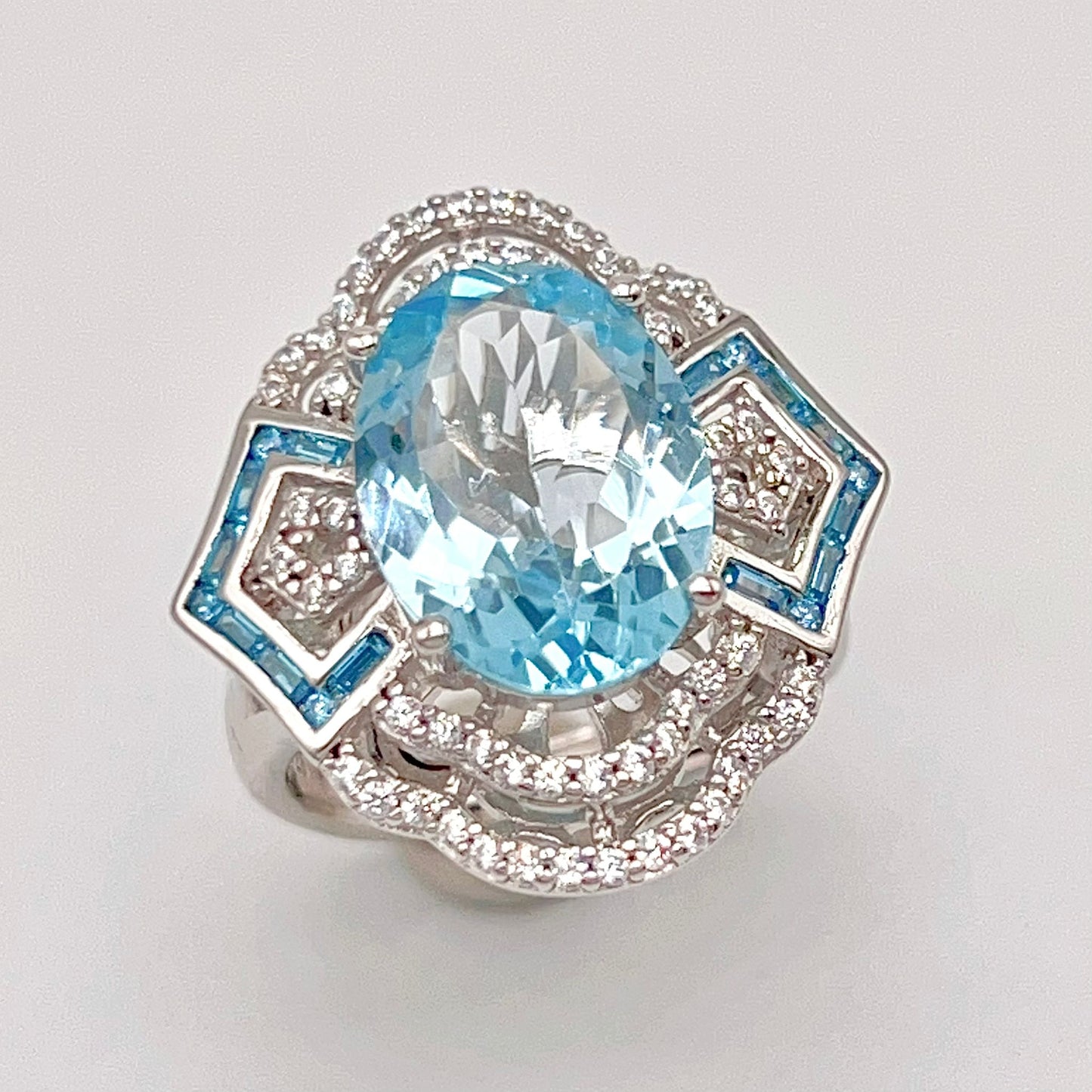 Blue Topaz & Diamond Statement Ring