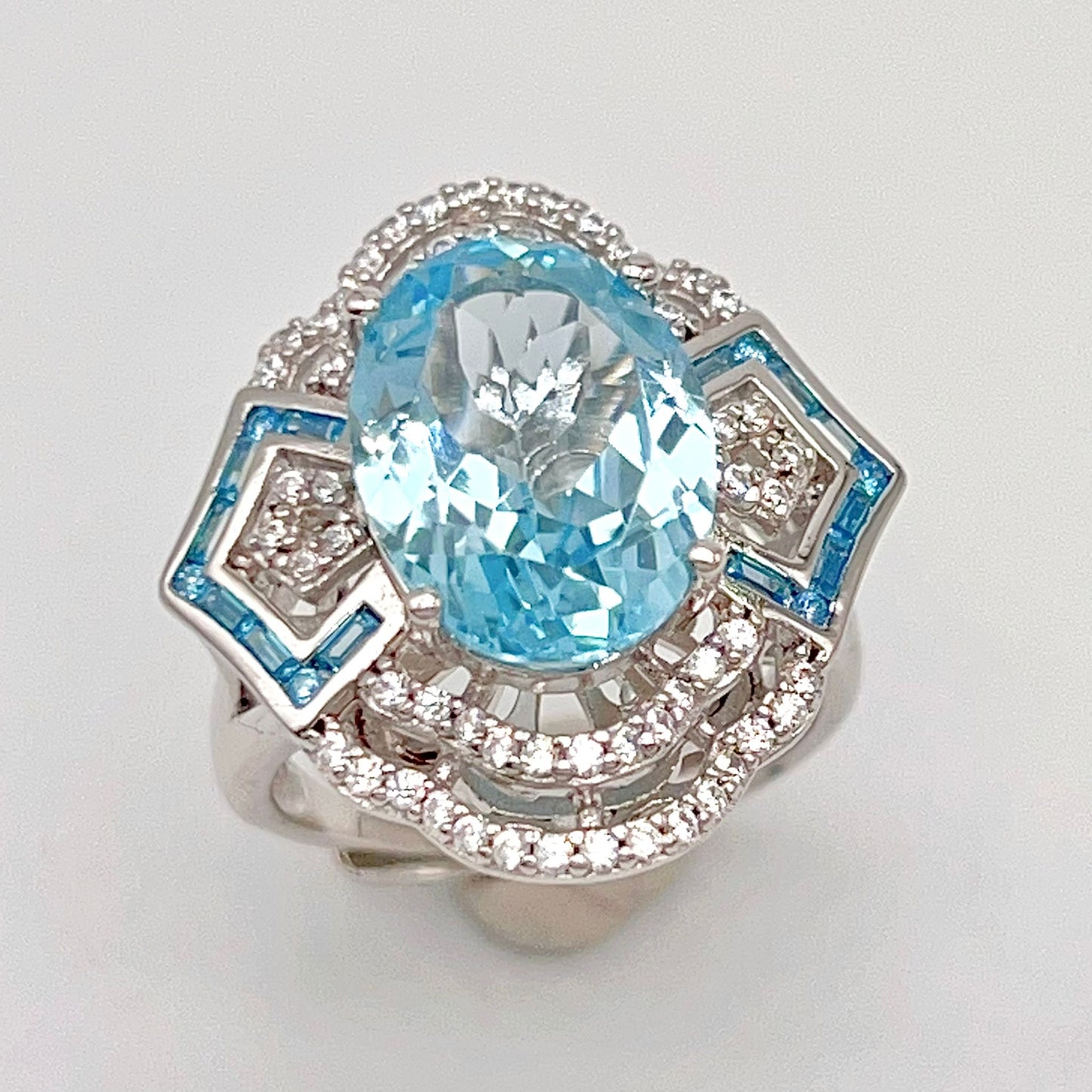 Blue Topaz & Diamond Statement Ring