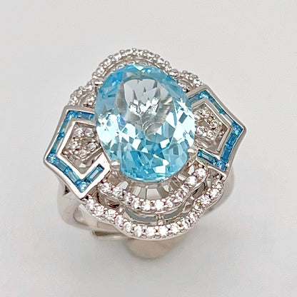 Blue Topaz & Diamond Statement Ring