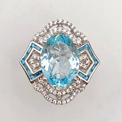 Blue Topaz & Diamond Statement Ring