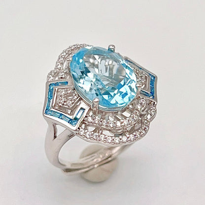 Blue Topaz & Diamond Statement Ring
