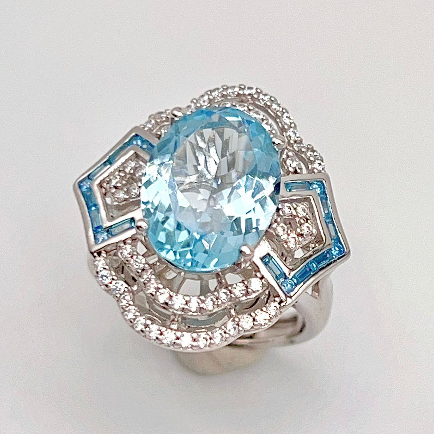 Blue Topaz & Diamond Statement Ring