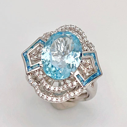 Blue Topaz & Diamond Statement Ring
