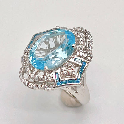 Blue Topaz & Diamond Statement Ring