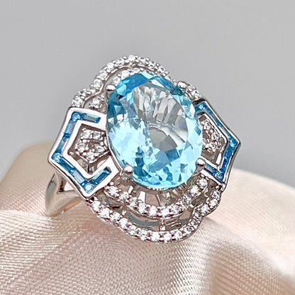 Blue Topaz & Diamond Statement Ring