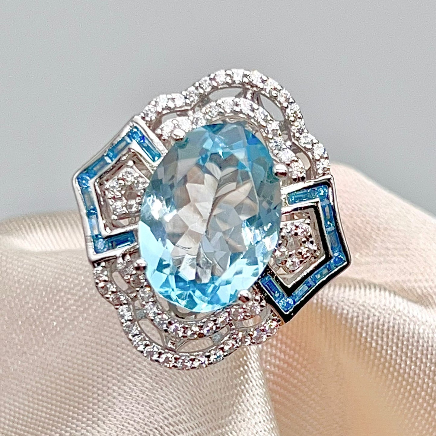 Blue Topaz & Diamond Statement Ring