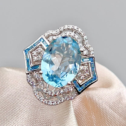 Blue Topaz & Diamond Statement Ring