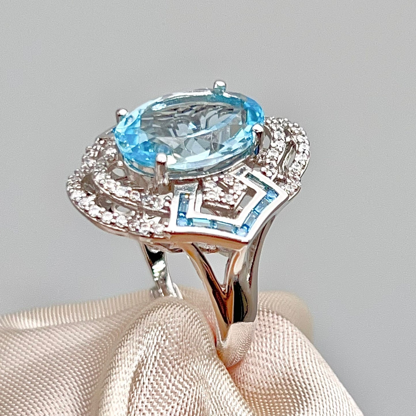 Blue Topaz & Diamond Statement Ring