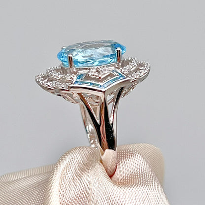 Blue Topaz & Diamond Statement Ring