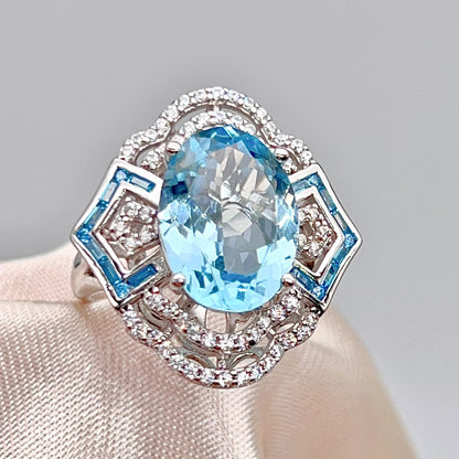 Blue Topaz & Diamond Statement Ring