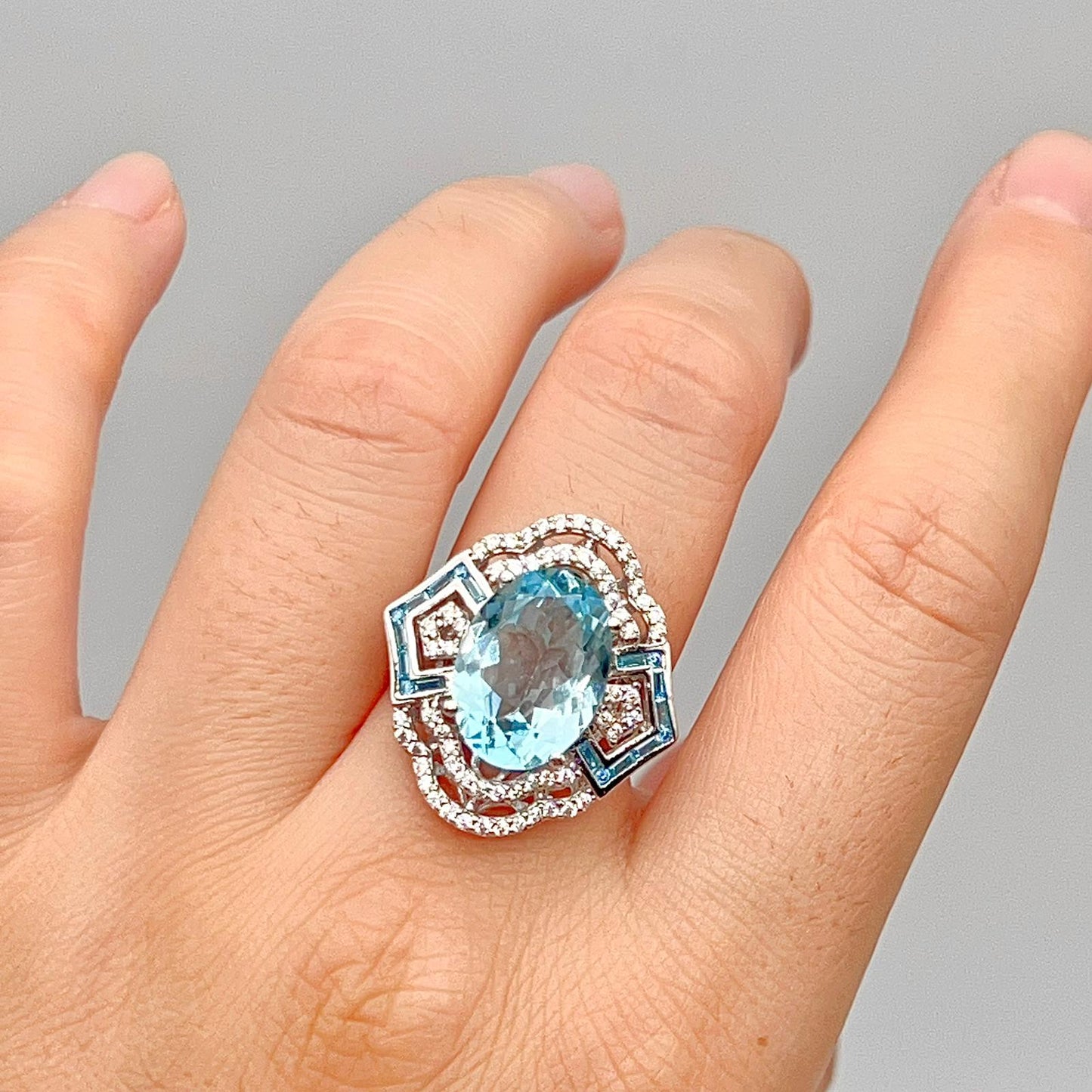 Blue Topaz & Diamond Statement Ring
